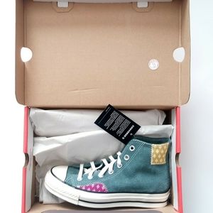 Converse Chuck 70 fuzzy patchwork hi-top sneaker vintage look women's sz 8.5
